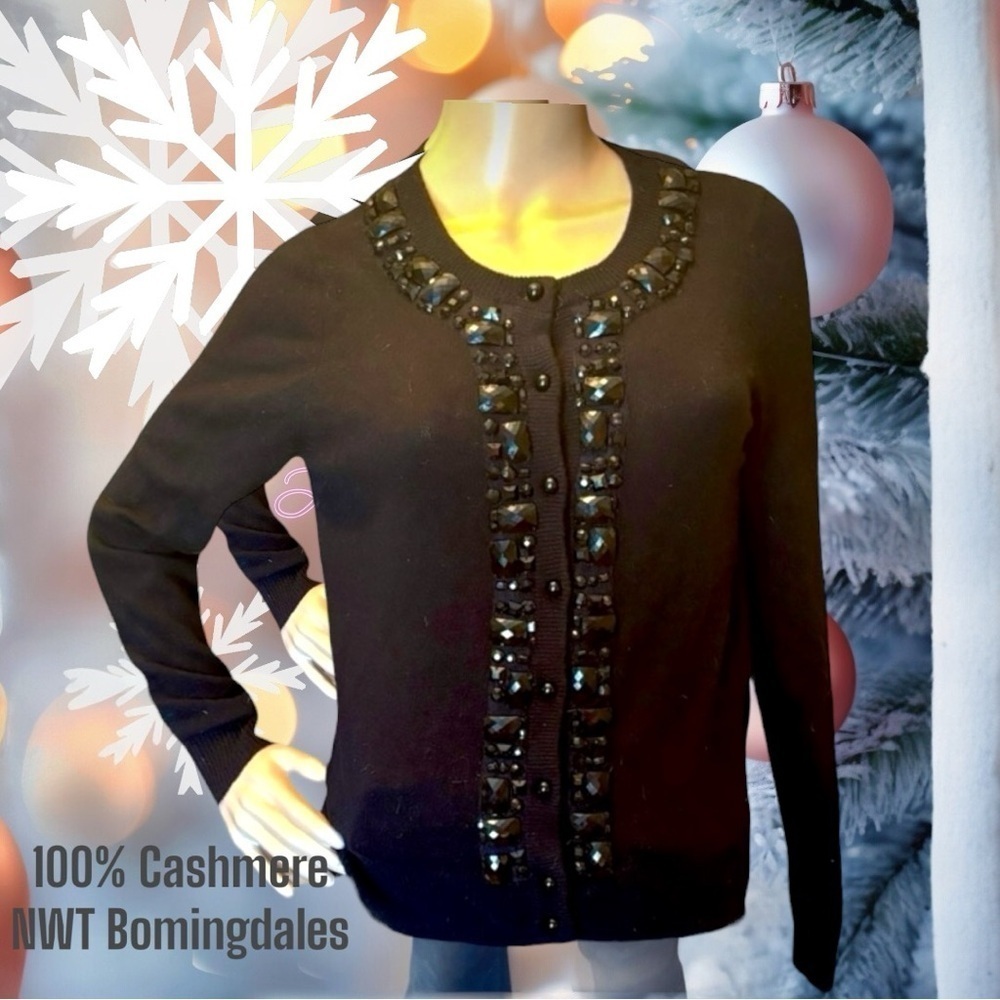 100% CASHMERE BLACK SWEATER NWT BOOMINGDALES Sz (M)
